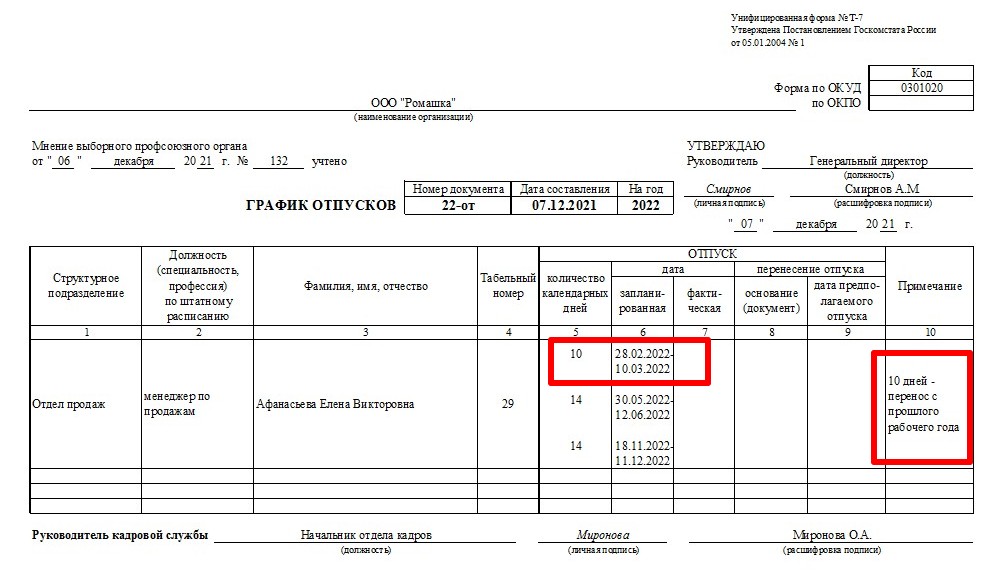 Составляйте график отпусков по новым правилам. Заполнение Графика отпусков на 2022. График отпусков на 2022 год. График отпусков образец заполнения. Унифицированная форма Графика отпусков.